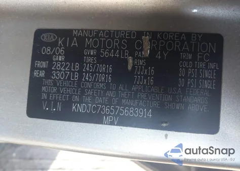 2007 Kia Sorento Lx from USA, damaged, VIN KNDJC736575683914